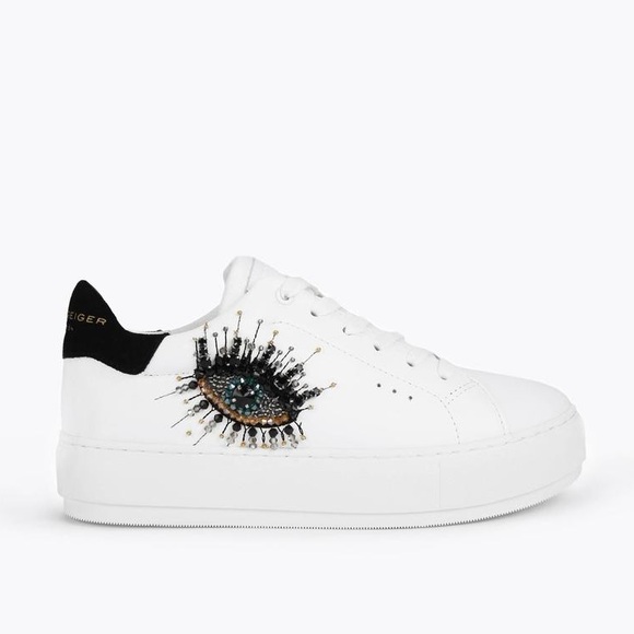 New Kurt Geiger Mini Laney Eye Leather Sneaker White Evil Eye DEFECT Sz 5 - Picture 1 of 15